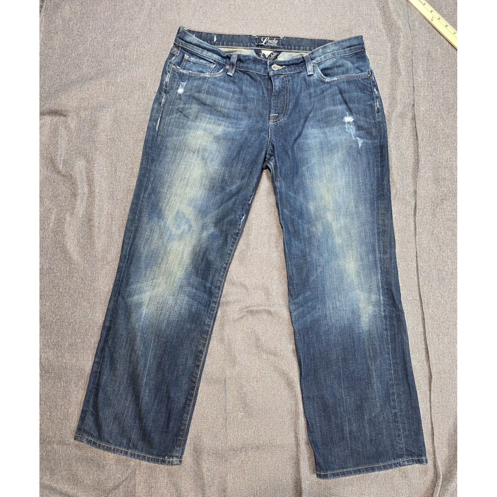 Size 14/32-Lucky Brand Sweet N Low Crop Jeans Women's Blue Distressed Stretch